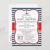 Elegant Nautical Baby Shower Invite; Navy and Red Invitation Postcard (Front/Back)