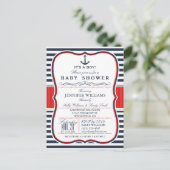 Elegant Nautical Baby Shower Invite; Navy and Red Invitation Postcard (Standing Front)