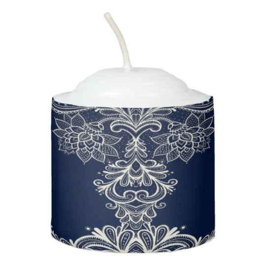 elegant nautical beach white lace navy blue votive candle | Zazzle.com