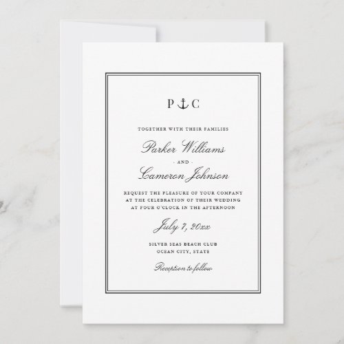 Elegant Nautical Black and White Anchor Wedding Invitation