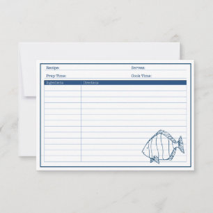 Elegant Nautical Blue Fish - Seafood Recipe Card