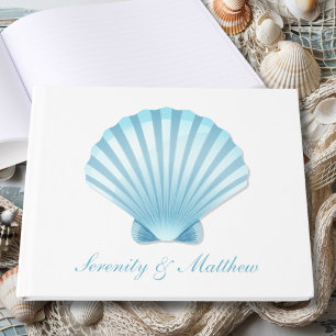 Elegant Nautical Blue Seashell Beach Wedding Guest Book