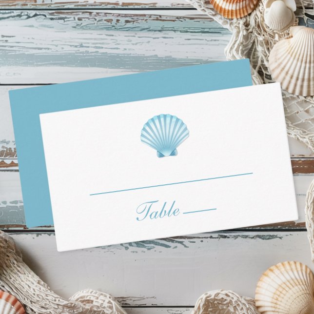 Elegant Nautical Blue Shell Beach Wedding Place Card (Creator Uploaded)