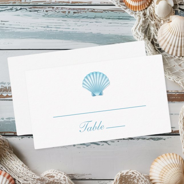 Elegant Nautical Blue Shell Beach Wedding Place Card (Creator Uploaded)