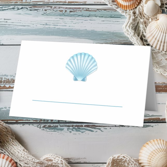 Elegant Nautical Blue Shell Beach Wedding Place Card (Creator Uploaded)