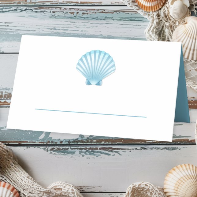 Elegant Nautical Blue Shell Beach Wedding  Place Card (Creator Uploaded)