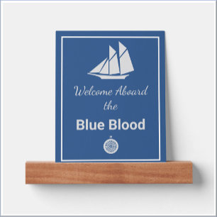Elegant Nautical Blue & White Sailboat Welcome Picture Ledge