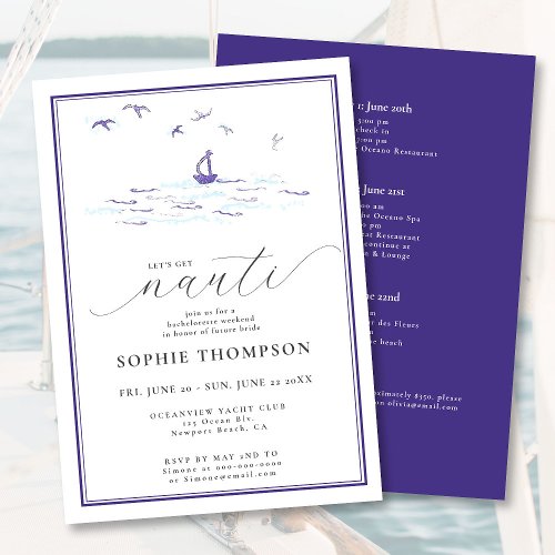 Elegant Nautical Boat Waves Bachelorette Weekend Invitation