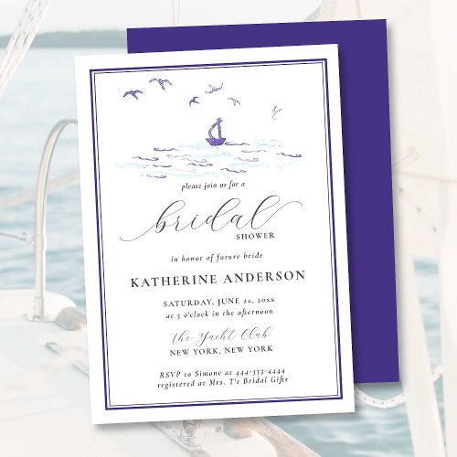 Elegant Nautical Boat Waves Birds Bridal Shower Invitation