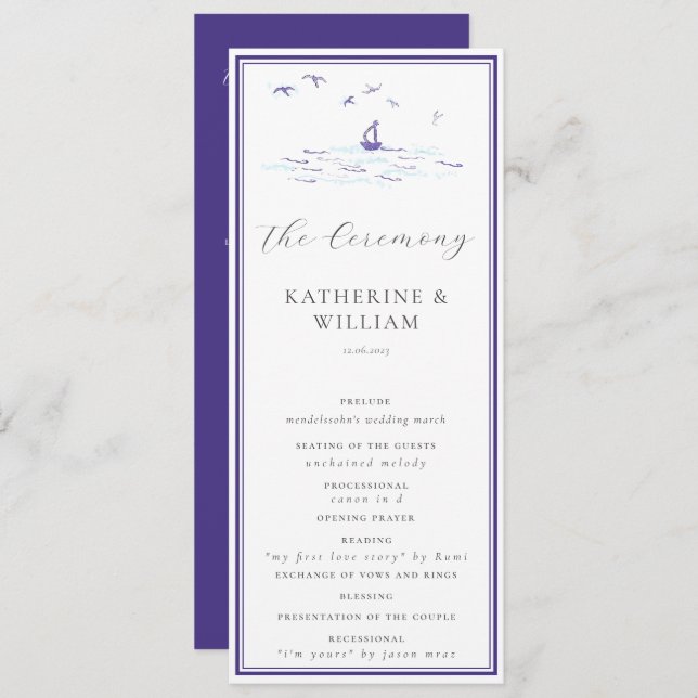 Elegant Nautical Boat Waves Navy Frame Wedding Program (Front/Back)