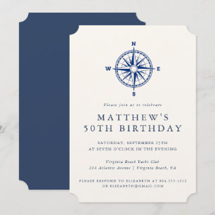 Elegant Nautical Compass Adult Birthday Party  Invitation