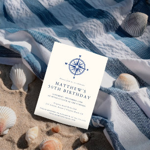 Elegant Nautical Compass Adult Birthday Party  Invitation