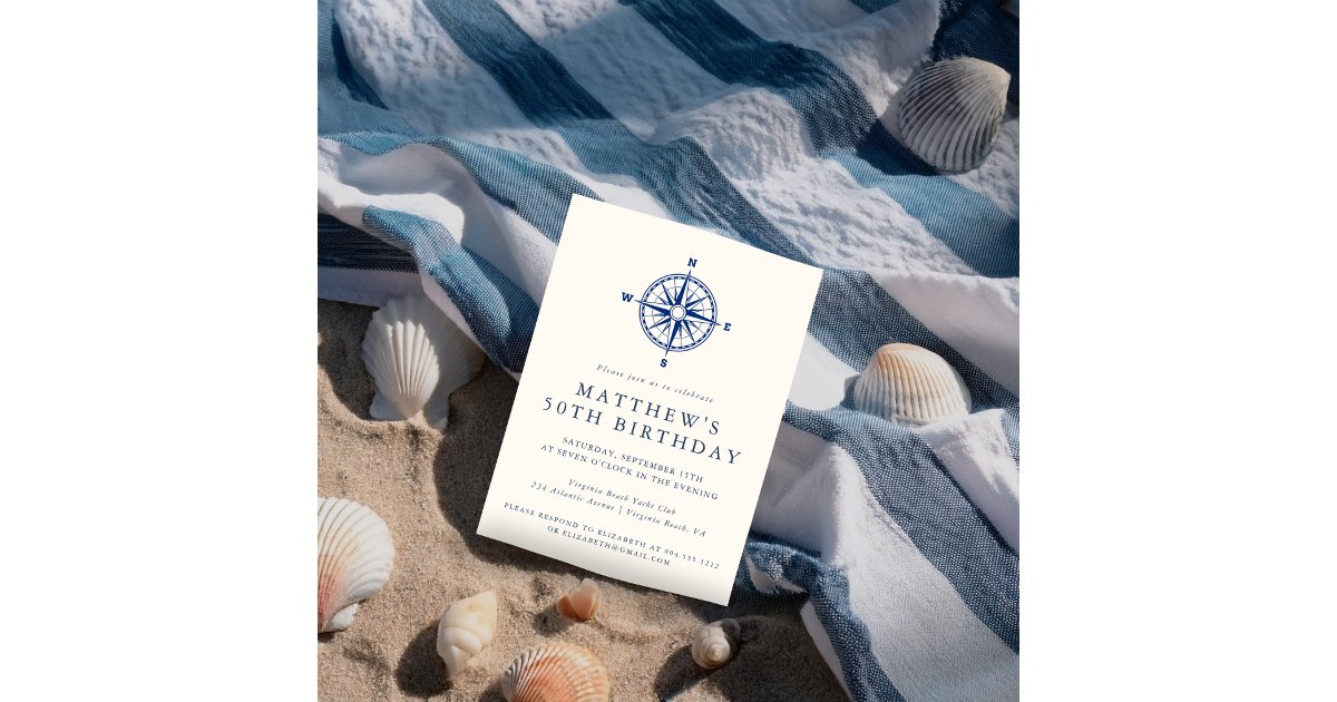 Elegant Nautical Compass Adult Birthday Party Invitation | Zazzle