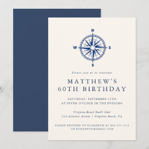 Elegant Nautical Compass Adult Birthday Party  Invitation