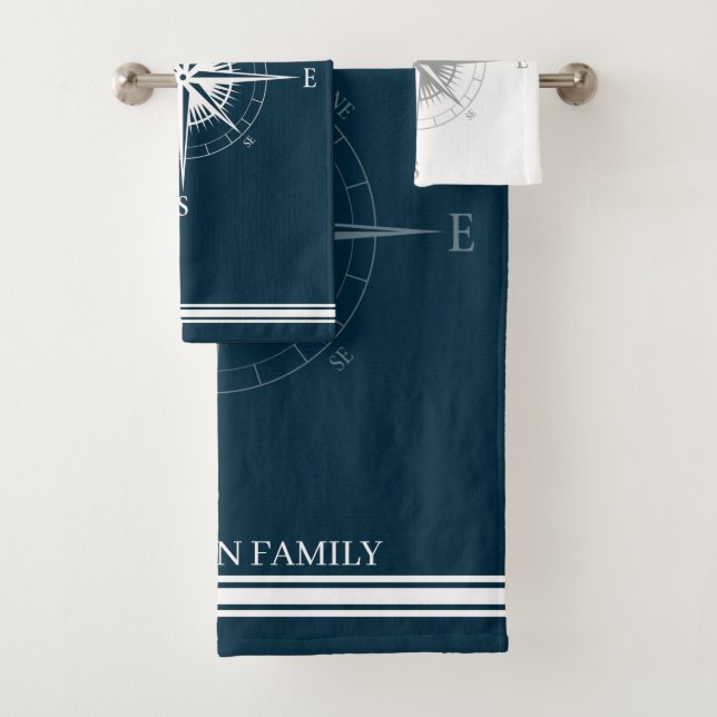 Elegant Nautical Compass Bath Towel Set (Insitu)