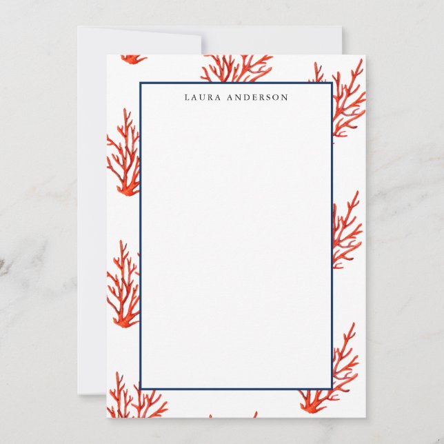 Elegant Nautical Coral Reef flat Note Card (Front)