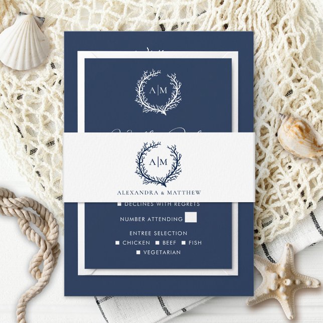 Elegant Nautical Coral Reef Wedding Invitation Belly Band (Creator Uploaded)