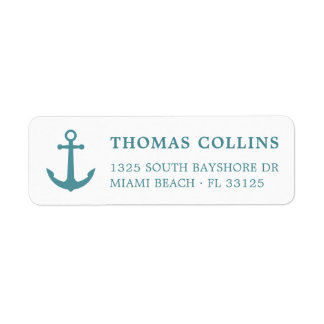 Elegant Nautical Deep Aqua Anchor Return Address Label