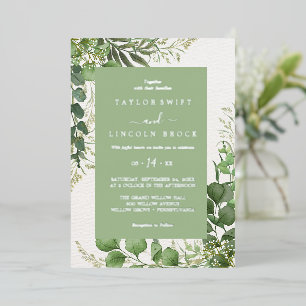 Elegant Nautical Floral  Silver Foil GREEN Wedding Invitation