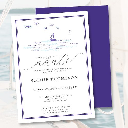Elegant Nautical Frame Boat Bachelorette Party Invitation