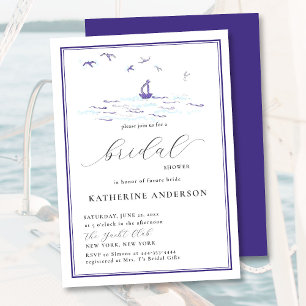 Elegant Nautical Frame Boat Waves Bridal Shower Invitation