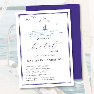 Elegant Nautical Frame Boat Waves Bridal Shower Invitation