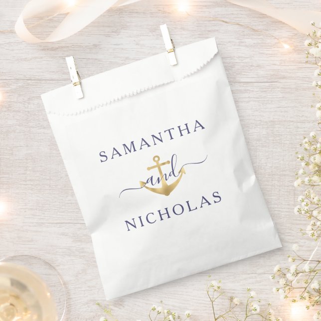 Elegant Nautical Gold Anchor Wedding  Favor Bag (Clipped)