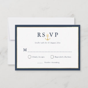 Elegant nautical gold navy blue RSVP card