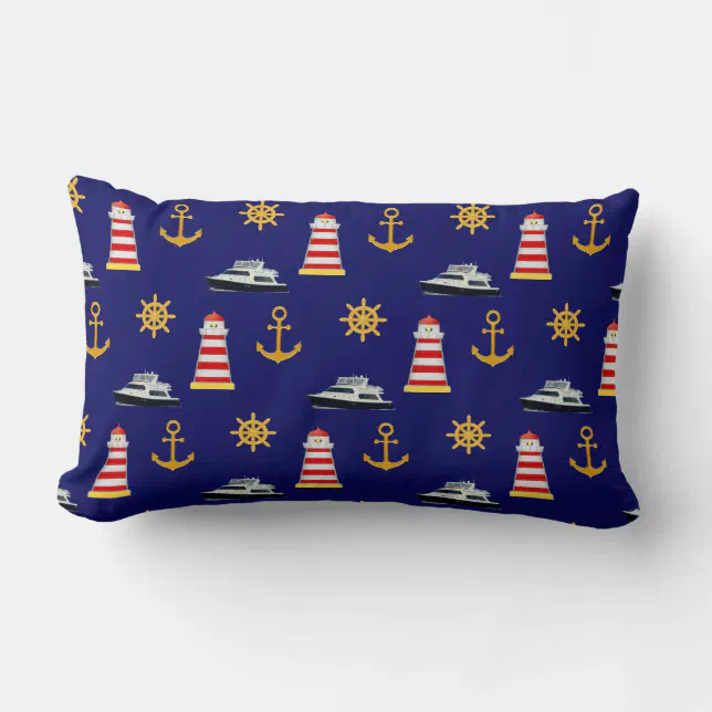 Elegant Nautical Icons on Navy Blue Lumbar Pillow Zazzle