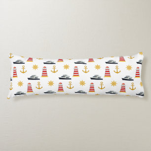 Elegant Nautical Icons on White Body Pillow