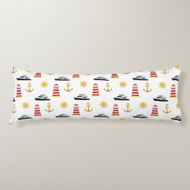 Elegant Nautical Icons on White Body Pillow (Front)