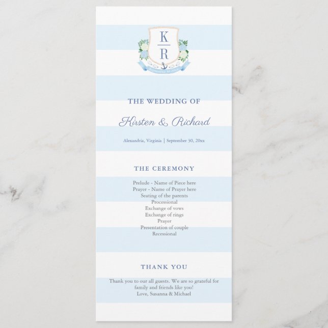 Elegant Nautical Monogram Wedding Program (Front)
