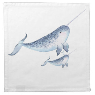 Elegant Nautical Narwhal Whale Watercolor Cloth Napkin