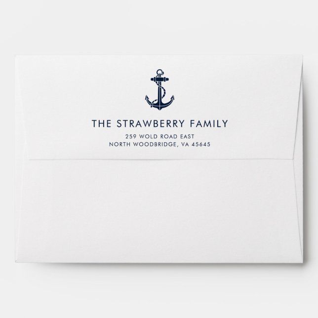 Elegant Nautical Navy Anchor Family Custom Envelope (Back (Top Flap))