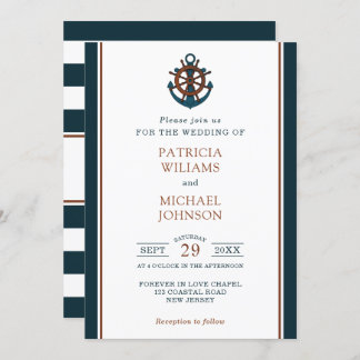 Elegant Nautical Navy Anchor Wedding Invitation
