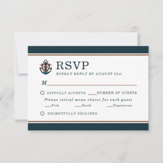 Elegant Nautical Navy Anchor Wedding RSVP Card