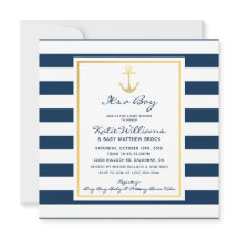 Elegant Nautical Navy and Gold Anchor Baby Shower