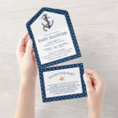 Elegant Nautical Navy Blue Anchor Baby Shower All In One Invitation (Tearaway)