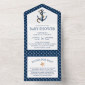 Elegant Nautical Navy Blue Anchor Baby Shower All In One Invitation (Inside)
