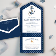 Elegant Nautical Navy Blue Anchor Baby Shower All In One Invitation at Zazzle