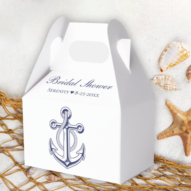 Elegant Nautical Navy Blue Anchor Bridal Shower Favor Boxes (Creator Uploaded)