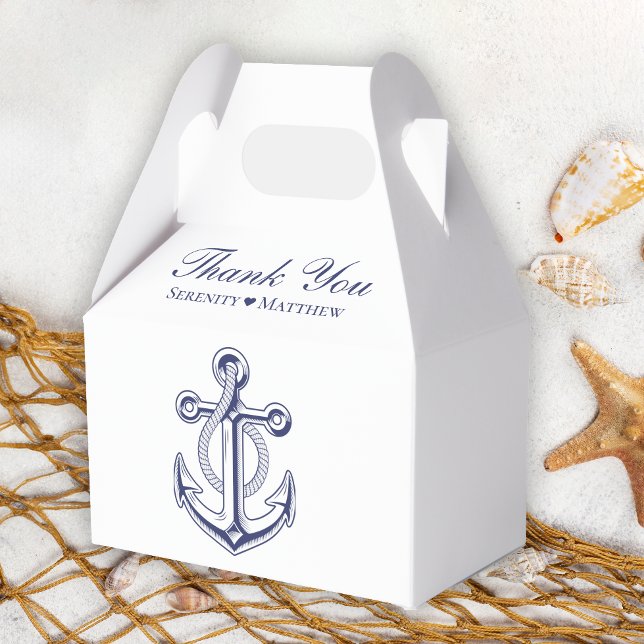 Elegant Nautical Navy Blue Anchor Bridal Shower Favor Boxes (Creator Uploaded)