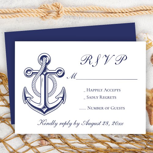 Elegant Nautical Navy Blue Anchor RSVP Wedding 