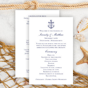 Elegant Nautical Navy Blue Anchor Wedding Program