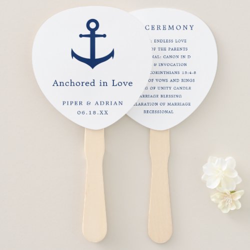 Elegant Nautical Navy Blue Anchor Wedding Program Hand Fan