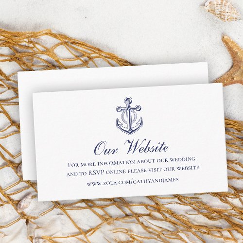 Elegant Nautical Navy Blue Anchor Wedding Website Enclosure Card
