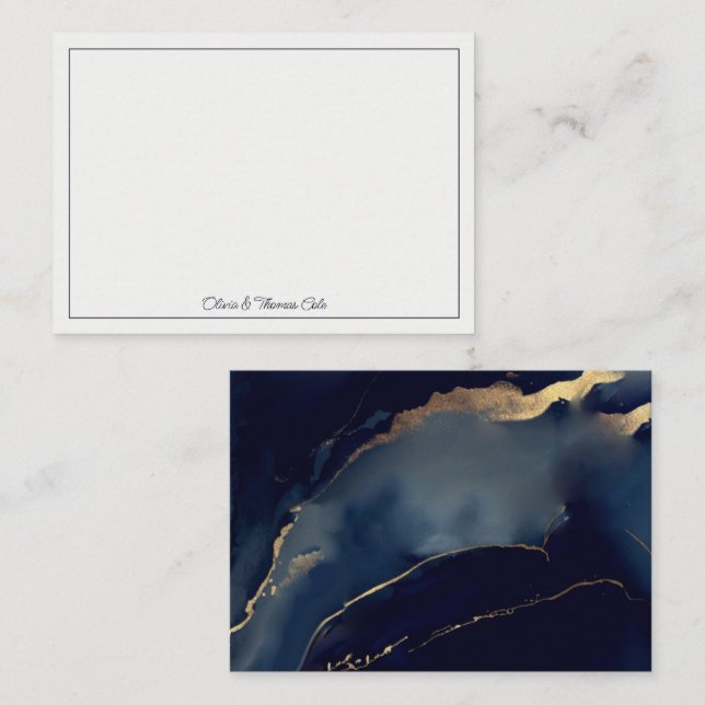Elegant Nautical Navy Blue Gold Beach Couple Note Card (Front/Back)