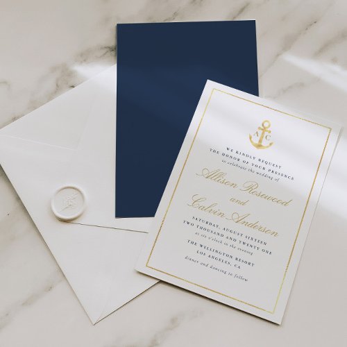 elegant nautical navy blue wedding invitation