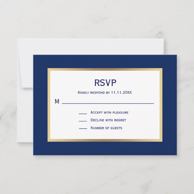 Elegant Nautical Navy Blue White  RSVP Wedding Card (Front)