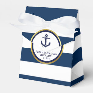Elegant Nautical Navy Blue White Wedding Gift Favor Boxes